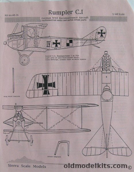 Sierra 1/48 Rumpler C-I (C.I CI) - German WWI Reconnaissance Aircraft - Bagged, 48-26 plastic model kit